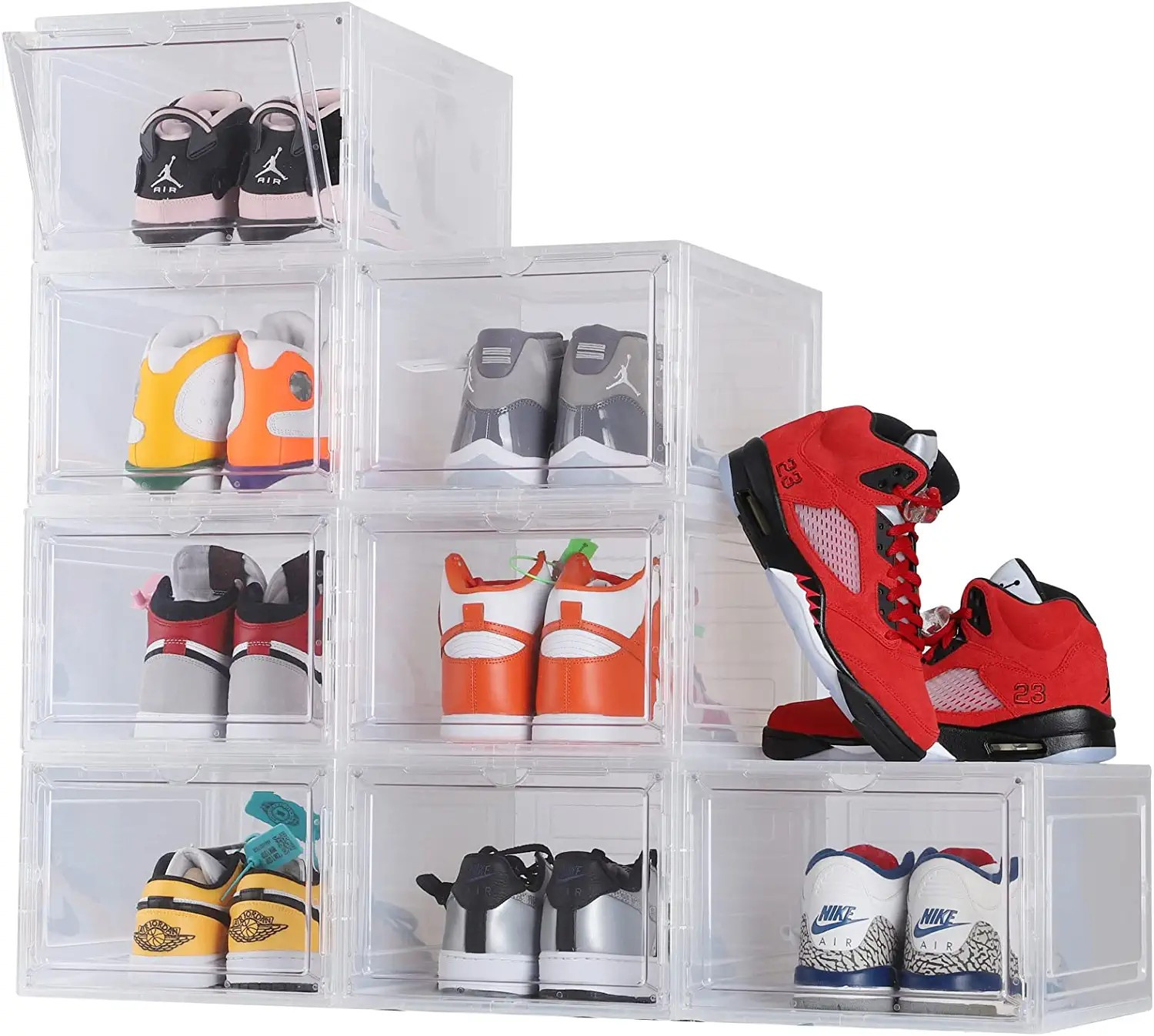 Shoe Organizer, 8 Packs Shoe Boxes Clear Plastic Stackable, Space Saving Collapsible Shoes Sneake... | Amazon (US)