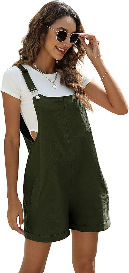 EsheSy Women's Linen Short Overalls Casual Summer Shorts Jumpsuit Rompers with Pockets | Amazon (US)