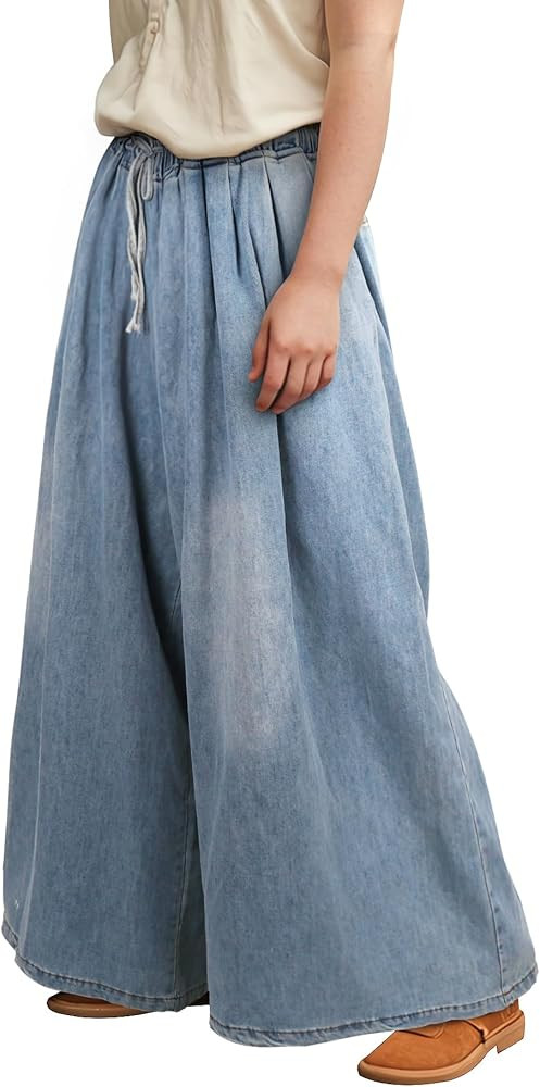 Women's Wide Leg Baggy Jeans Plus Size Loose Elastic Waist Denim Pants with Deep Pockets Light Bl... | Amazon (US)