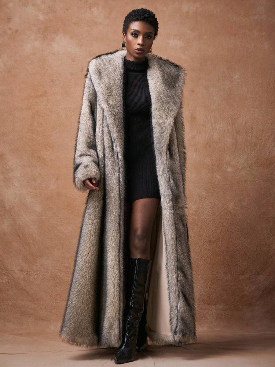 LocalZivah 20  Autumn/Winter New Arrival Fluffy Long Maxi Coat, Elegant Women Furry Hooded Parka ... | SHEIN