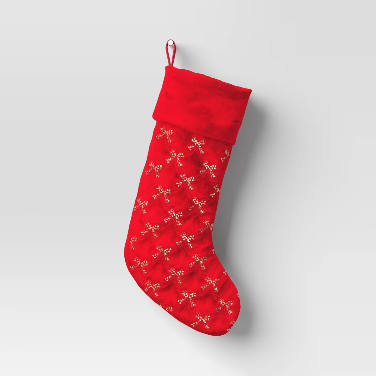 21" Christmas Sequins/Embroidery Bow Velvet Stocking Red - Wondershop™ | Target