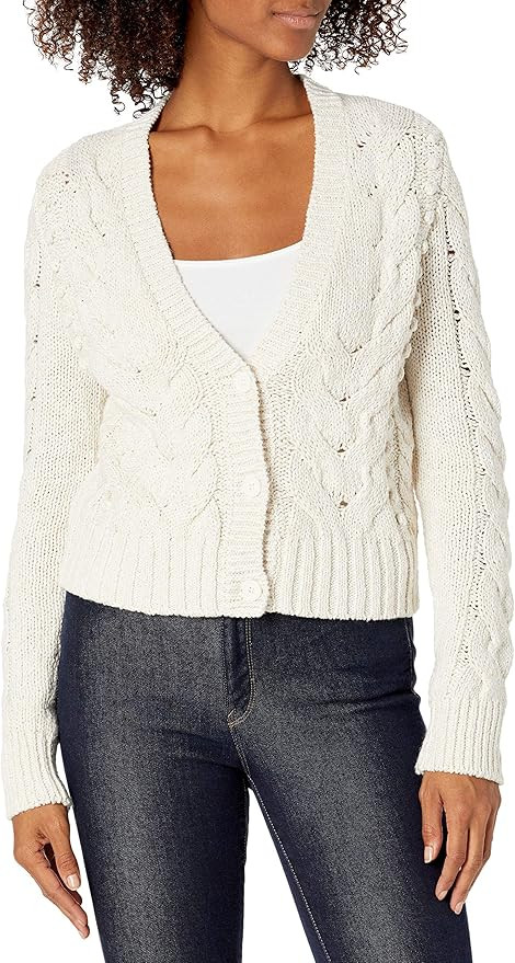 Amazon Brand - Goodthreads Women's Marled Long Sleeve Fisherman Cable Cardigan Sweater | Amazon (US)