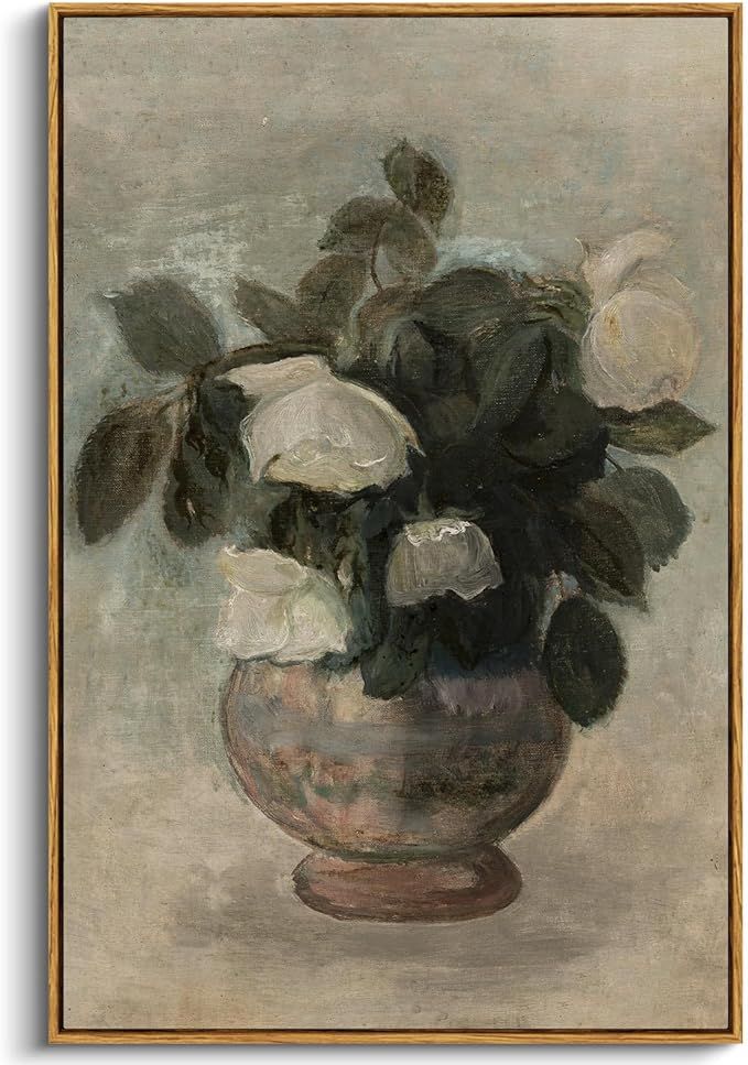 InSimSea Framed Canvas Prints Art Vintage Decor, Flowers in Vase Paintings Wall Art, Large Floral... | Amazon (US)