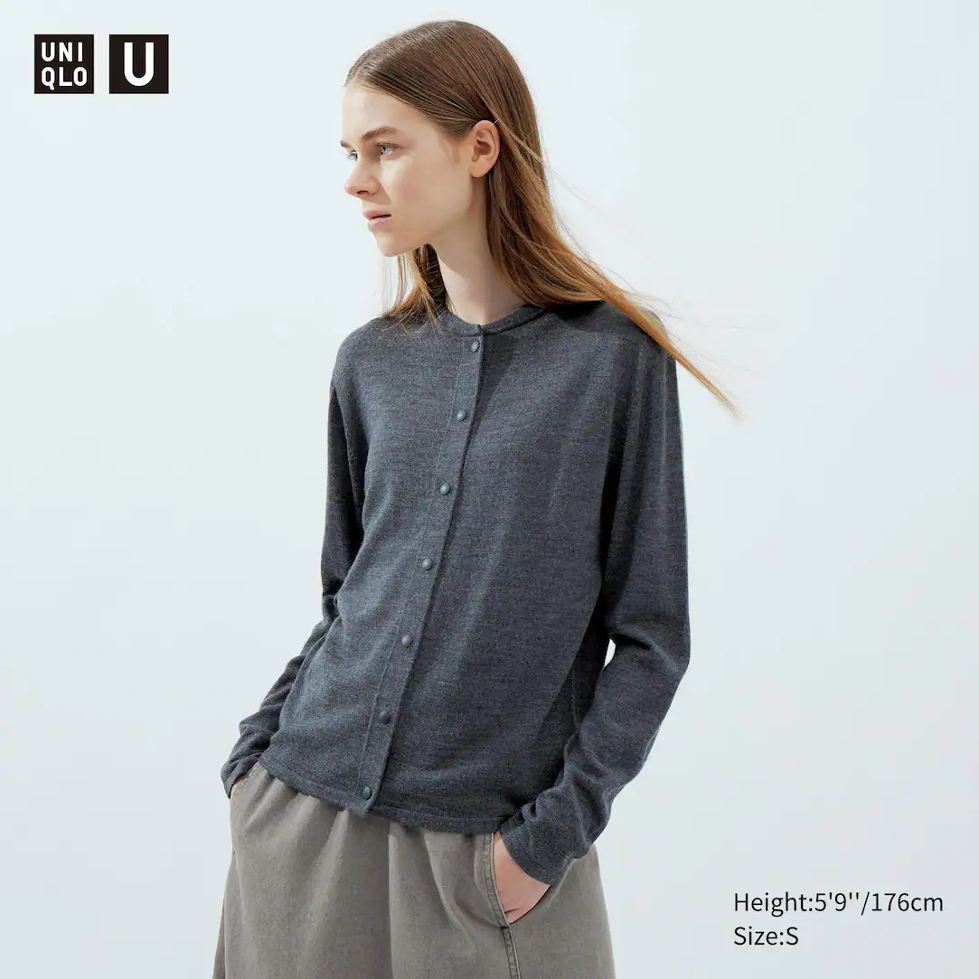Merino Blend Crew Neck Cardigan | UNIQLO | Uniqlo NL