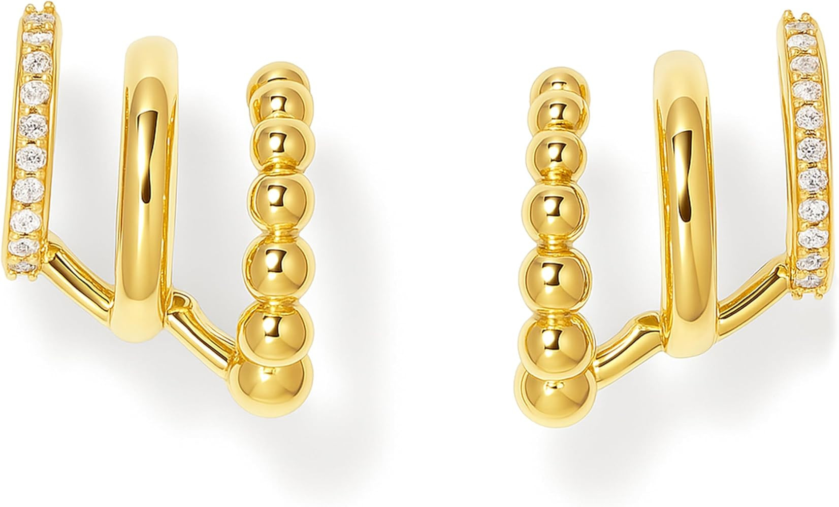 Triple Hoop Illusion Stud Earring for Women – 14K Gold Plated Unique Diamond Huggie Stud Earrin... | Amazon (US)