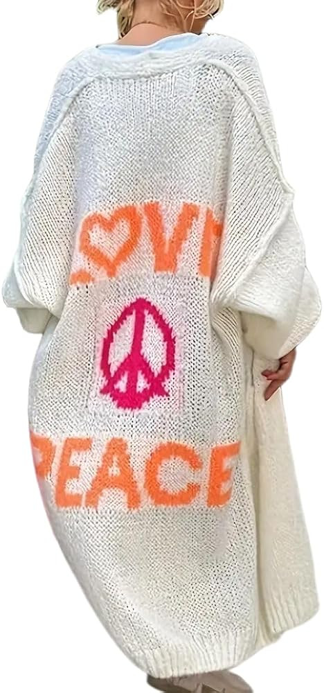 Women's Long Sleeve Cute Cardigan Sweaters V Neck Open Front Ribbed Knit Love Heart Sweaters Coat | Amazon (US)