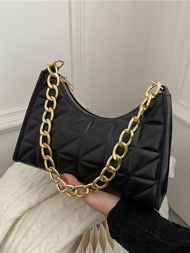 Quilted Chain Strap Baguette Bag | SHEIN