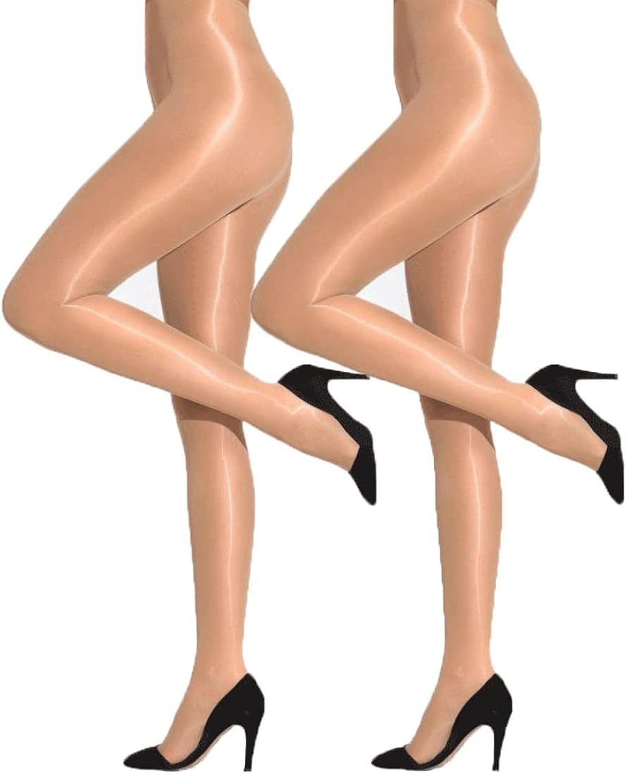 2 Pairs Women's Shiny Slimming Tights, Super Sexy High Waist Tummy Compression Pantyhose with Con... | Amazon (US)