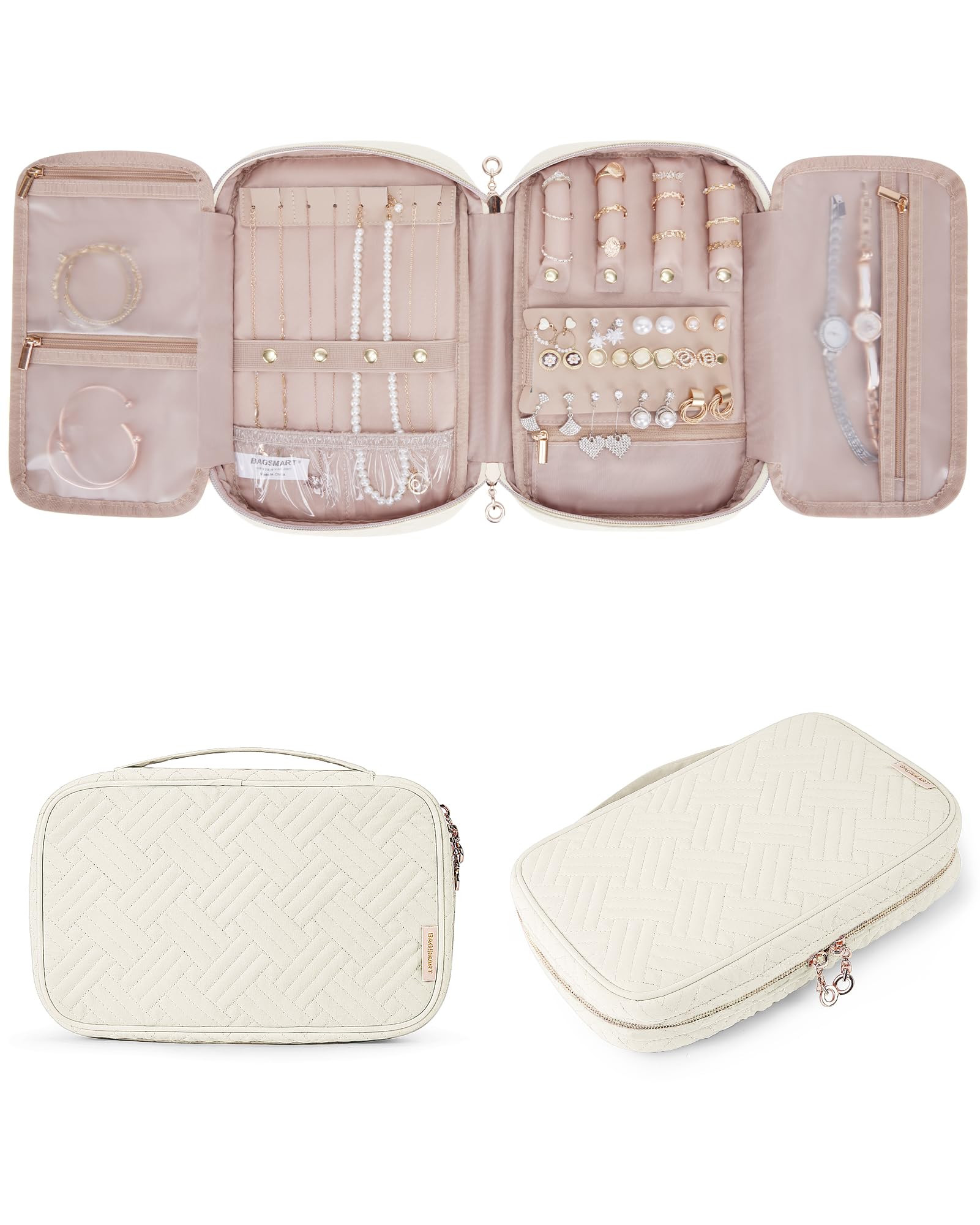 BAGSMART Travel Jewelry Case, Jewelry Organizer for Women Girls, Zipper Rings Holder Storage Pouc... | Amazon (US)