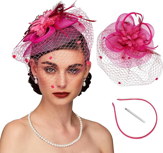 dressfan Fascinator Hat Headpiece Veil Womens Vintage 20s 50s Hat Headwear for Kentucky Derby/Wed... | Amazon (US)