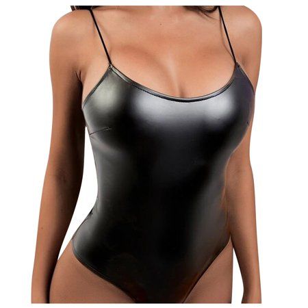 EHTMSAK Women s Thong Lingerie Tummy Control Sexy Bodydoll Leather Bodysuit Black M | Walmart (US)