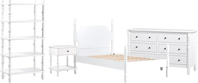 Walker Edison Vivienne Wood Spindle Bed EZ Assembly 1-Drawer Nightstand, 6-Drawer Dresser, and Sh... | Amazon (US)