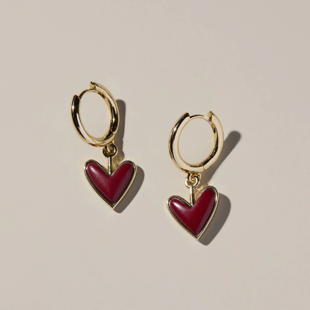 Maroon Stone Sweetheart Huggies | Nickel and Suede