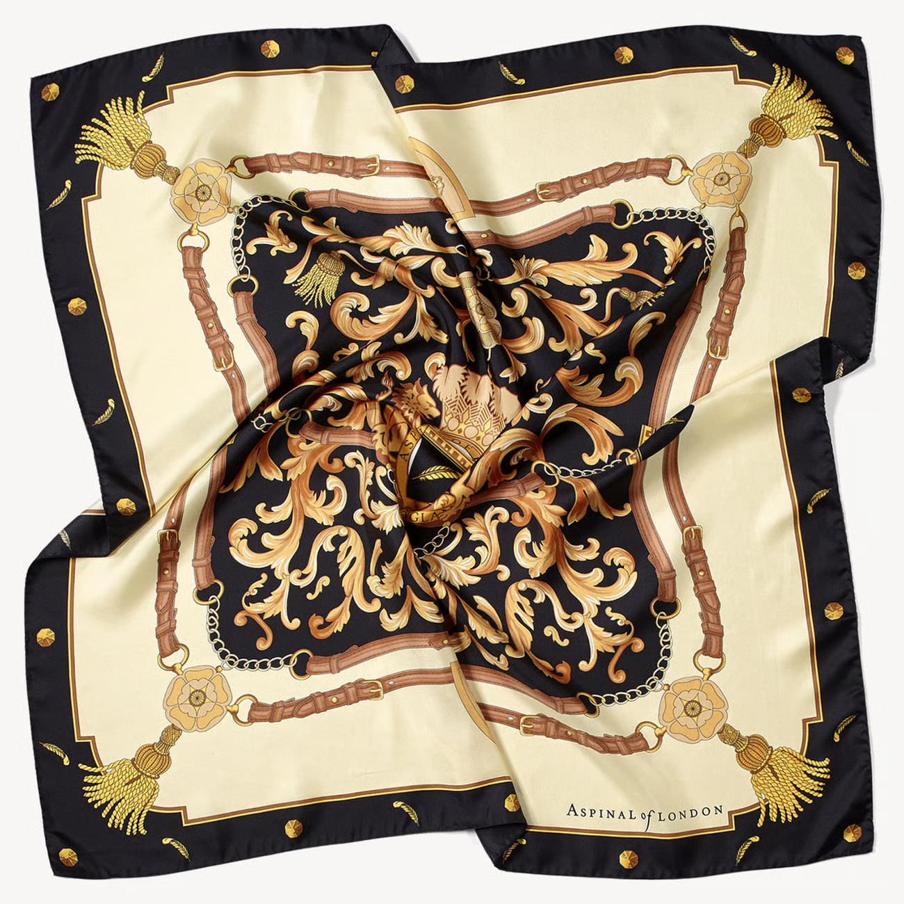 Aspinal Signature Shield Silk Scarf
        Black Pure Silk | Aspinal of London