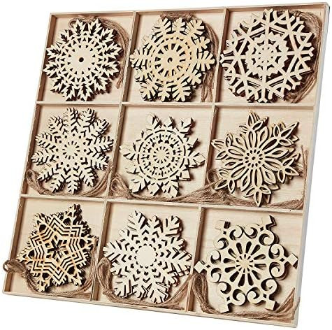 N&T NIETING 27pcs Wooden Snowflakes Shaped Embellishments Hanging Ornaments for Christmas Decorat... | Amazon (US)