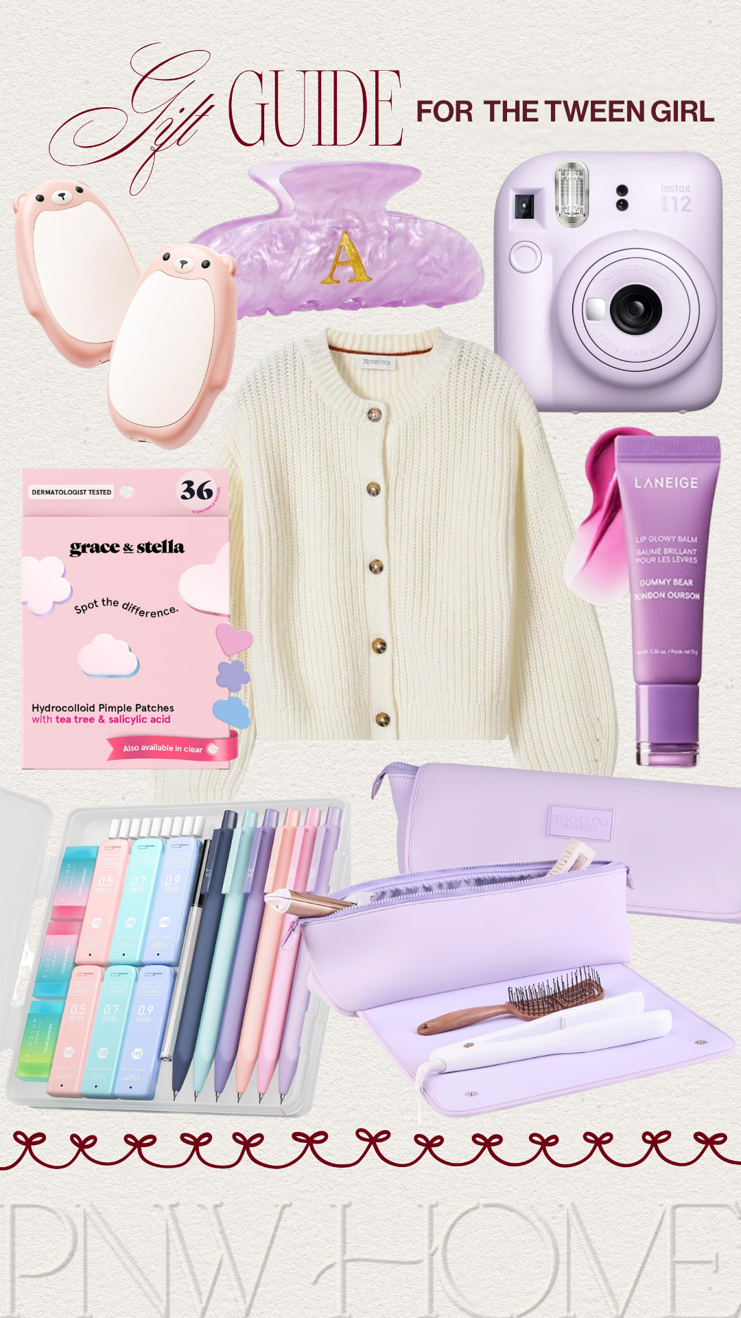 Loving these adorable Amazon finds for the tween girl this holiday season!

gifts for the girls, gifts for the preteen, gifts for the tween girl, camera, hair tools bag, hair styling tools bag, journaling supplies, pimple patches, jaw clip, lip gloss, lip balm, rechargeable hand warmers, claw clip, kids cardigan, cream sweater, holiday gifting 

 #LTKmomlife #LTKSeasonal #LTKKids