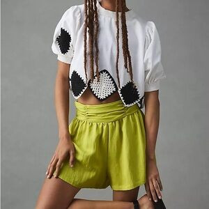NWT By Anthropologie Ruched Shorts, Size XS in Chartreuse | Poshmark