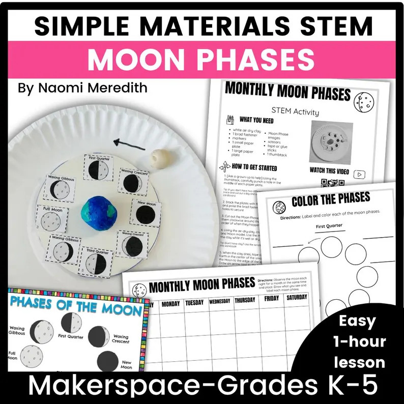Moon Phase STEM Activity \u2013 Hands-on Space Model (grades K-5) - Etsy | Etsy (Global)