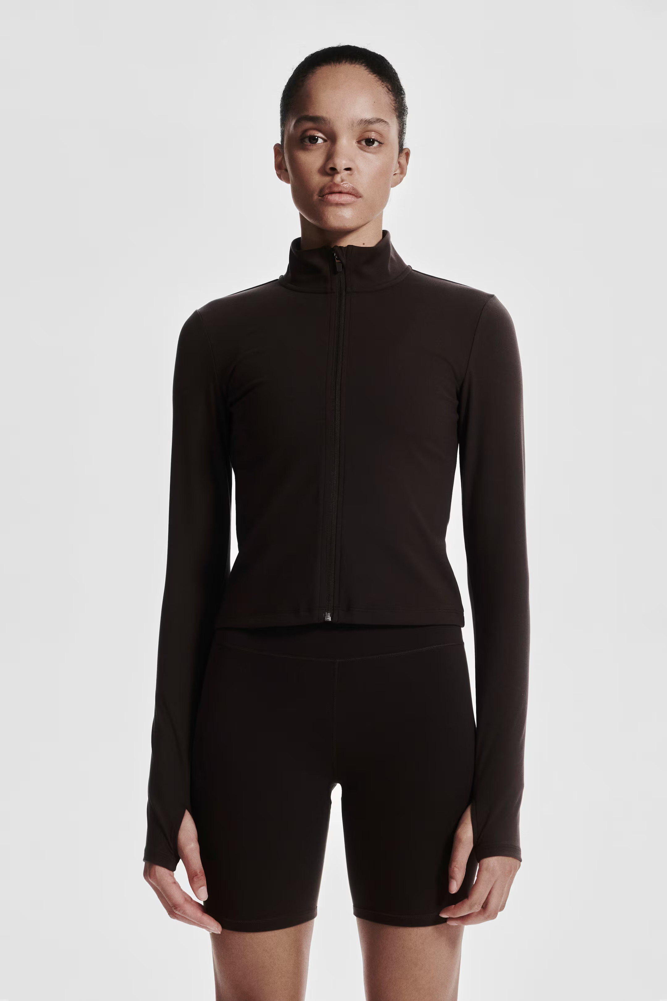 Zip-through sports jacket with SoftMove™ - Brown - Ladies | H&M GB | H&M (UK, MY, IN, SG, PH, TW, HK)