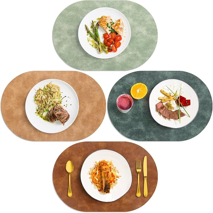 ADRIMER Placemats, Heat Resistant Oval Placemats Set of 4 Washable 12 x 17 Inch, Waterproof Table... | Amazon (US)