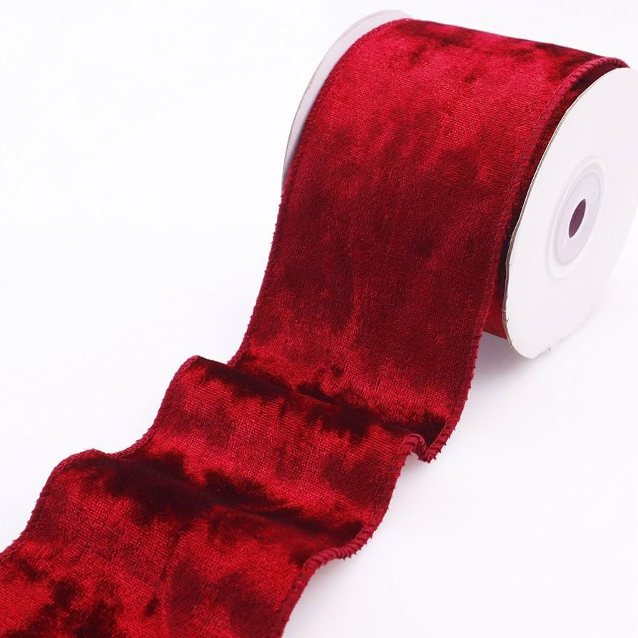 Red Velvet Ribbon Velvet Wired Ribbon 2.5Inch Wide 5Yards Velvet Fabric Ribbon Trim Single Face S... | Amazon (US)