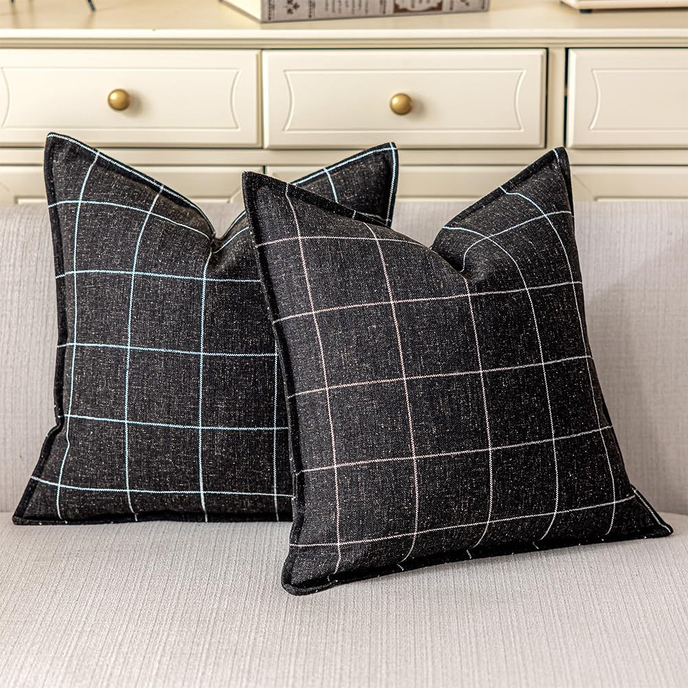 CARRIE HOME Black and White Plaid Boho Throw Pillow Covers 18x18 Set of 2, Modern Farmhouse Buffa... | Amazon (US)