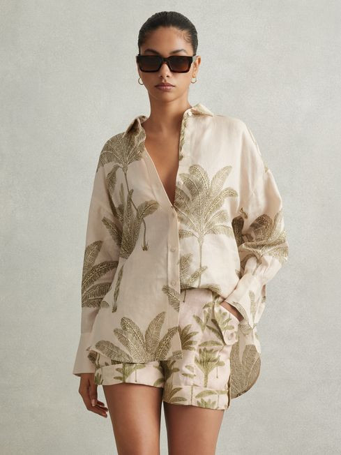 Tropical Print Linen Shorts | Reiss UK