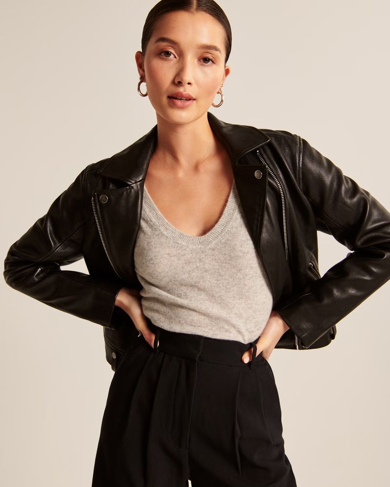 Women's Genuine Leather Moto Jacket | Women's Coats & Jackets | Abercrombie.com | Abercrombie & Fitch (US)