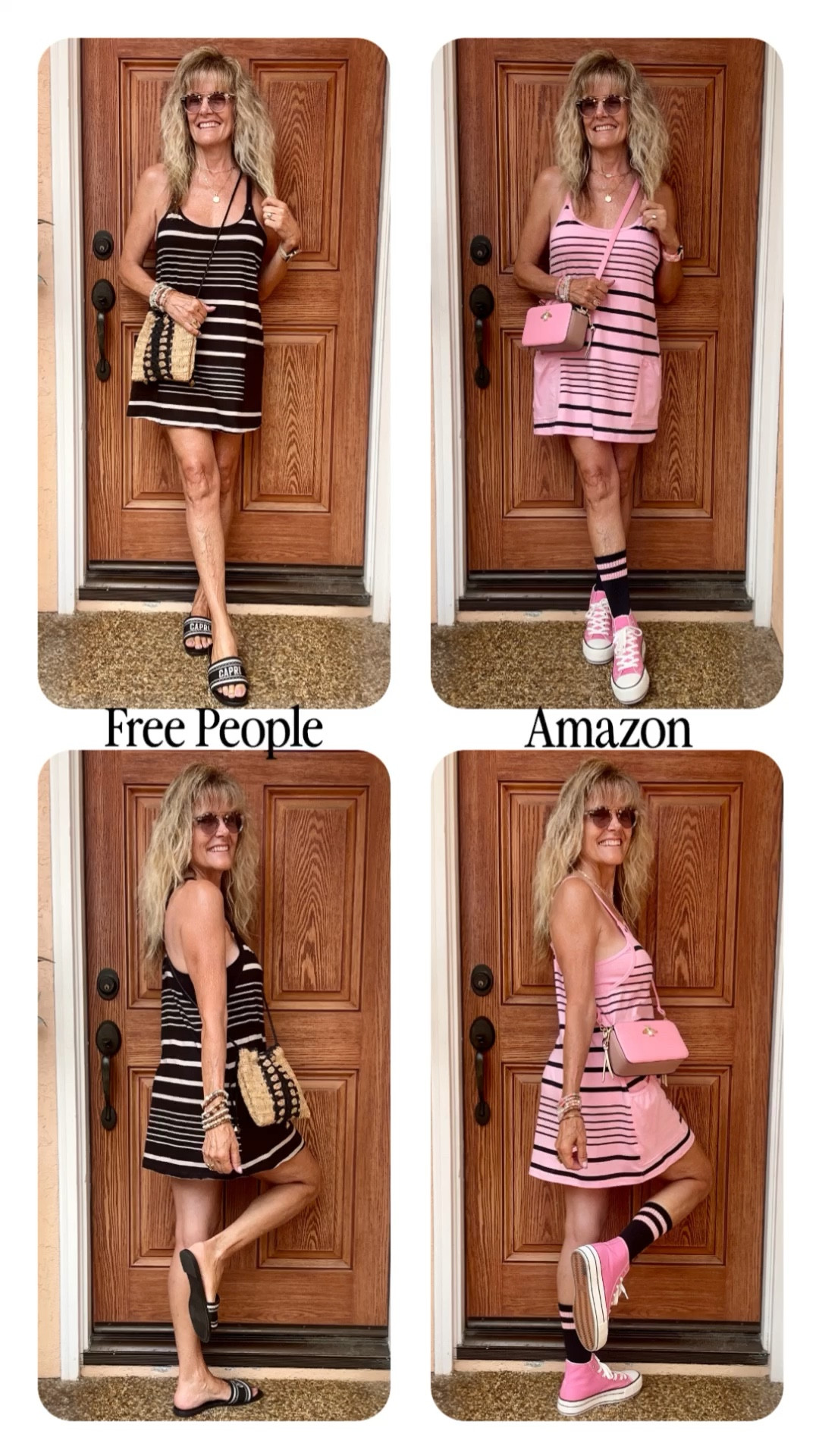 ✨ Free People VS Amazon ✨

This romper dress is one of my favorite go to’s in the Summertime, and I love this striped version! It’s so comfortable and can be worn dressy or casual. I’m wearing size XS in the FP version, and size S in the Amazon version. I love them both, but, I’ve decided to keep the Amazon romper, and return the Free People. I prefer the adjustable straps on the Amazon romper for better coverage across the chest (especially on the side).
My slides and sneakers are both tts.

LTK style tips, LTK fashion, LTK sale alert, LTK fit, LTK over 60, micro influencer, style influencer, wfh wardrobe, affordable fashion, sales & splurges, summer 2024, summertime fashion, ways to style, outfit ideas, outfit inspiration, everyday outfit, ootd, casual outfits, casual style, daily looks, over 60, over 60 fashion, over 60 style, ageless style, fun fashion, comfy style, glamma, instafashion, summer fashion, summer style, summer outfit, vacation outfit, resort wear, travel outfit, fun summer fashion, wear what you love, Free People, Free People romper dress, Free People lookalike, Free People dupe, Amazon finds, Amazon romper dress, sneakers, Converse lookalikes, summer shoes, sandals, crossbody bag, raffia straw mini crossbody bag, fun jewelry 

#LTKOver40 #LTKStyleTip #LTKItBag