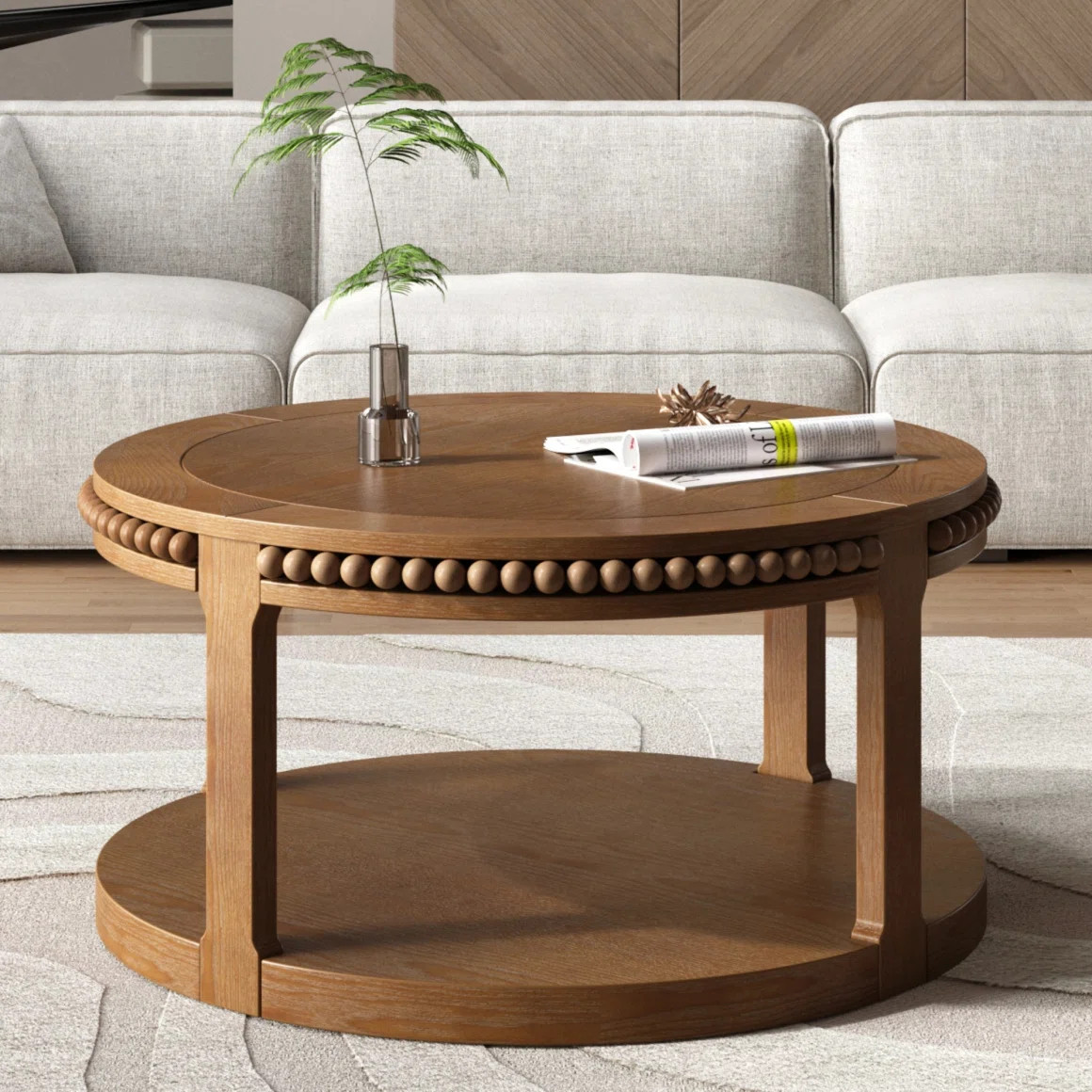 31.5 Inch Round Solid Wood Coffee Table & Sofa Table - Two-Tier Thickened Top, Sturdy Legs, Circl... | Wayfair North America