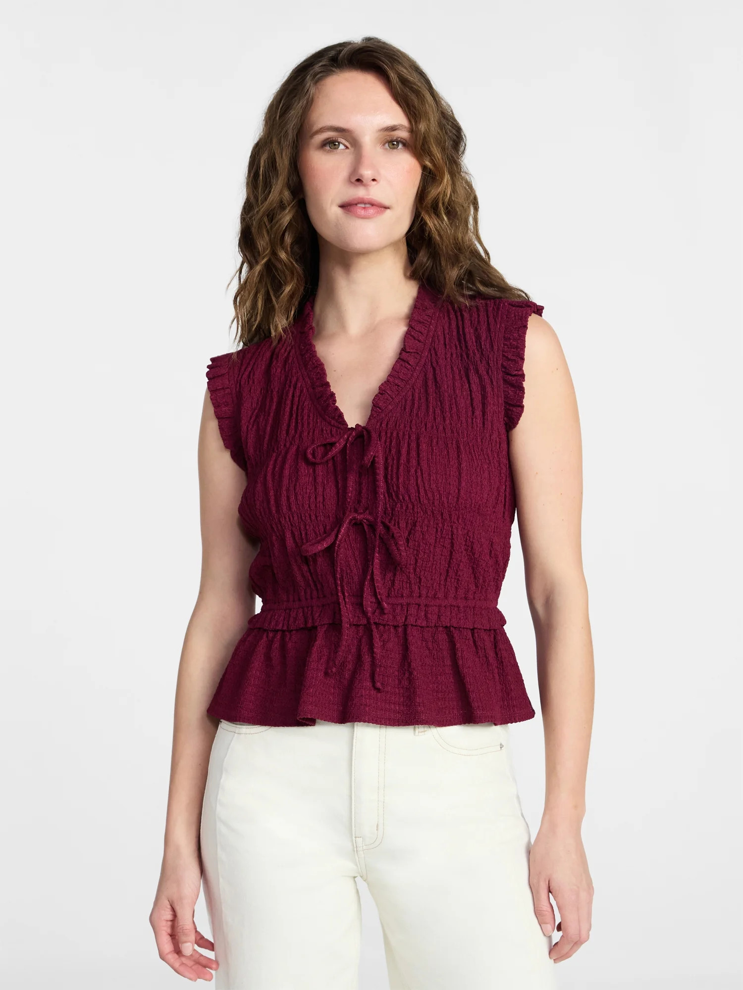 Time and Tru Women's Tiered Double Tie Top, Sizes XS-XXXL | Walmart (US)