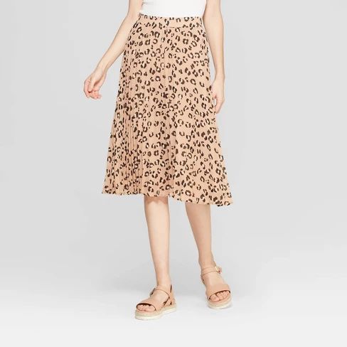 Women's Leopard Print A Line Pleated Midi Skirt - A New Day™ Tan | Target