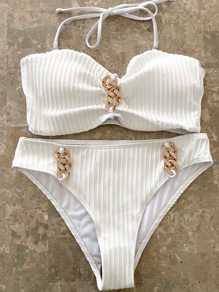 In love with this 2 piece swimsuit for under $30!! The chain links make it look super classy and this all together is giving me brides or brides-to-be vibes! Wish I would have had this back when I went on my honeymoon 💕 great quality and a though it’s white, it’s not see through. I personally sized up 1 and fits perfect🫶🏼

#brides #bridetobe #honeymoonfinds #wedding 

#LTKwedding #LTKfindsunder50 #LTKswim