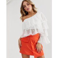 ASOS DESIGN one shoulder tiered top in pleated lace - White | ASOS CH