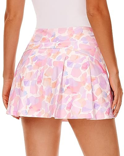 Stelle Women Tennis Skirt Golf Skorts Athletic High Waisted with Pockets Inner Shorts Sport Workout Pleated Pickleball(Pastel Terrazzo,XS) | Amazon (US)