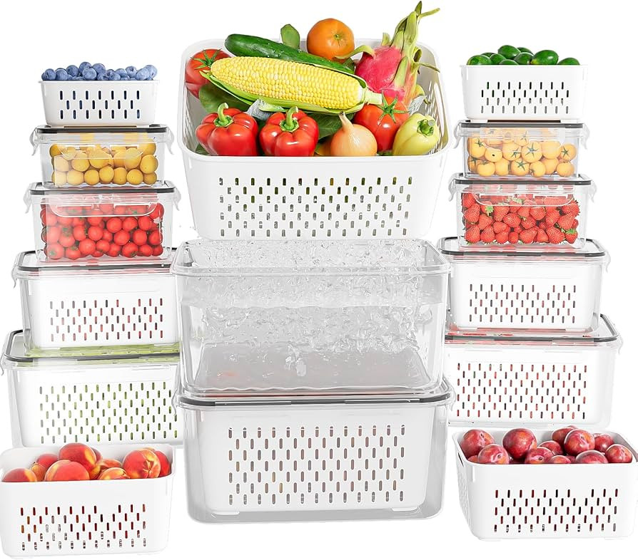 10 Pack Fruit Storage Containers for Fridge with Removable Colanders - Food Storage Containers wi... | Amazon (US)