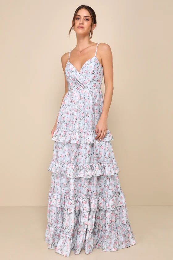 Perfectly Charismatic Blue Floral Tiered Ruffled Maxi Dress | Lulus