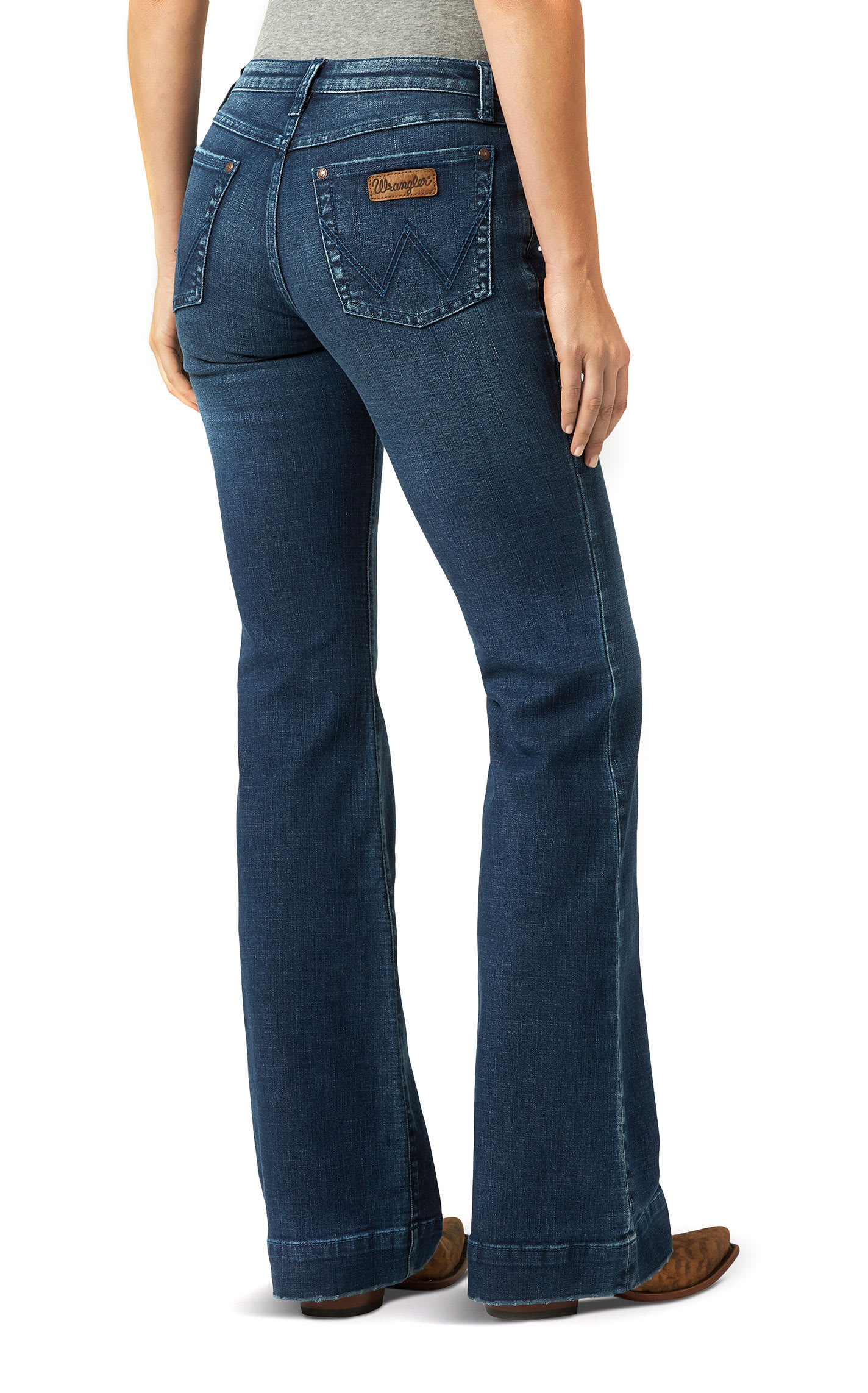 Wrangler Retro Women's Dark Wash Mid Rise Wide Leg Trouser Jeans - 11x32 - From Cavender's | Cavender's
