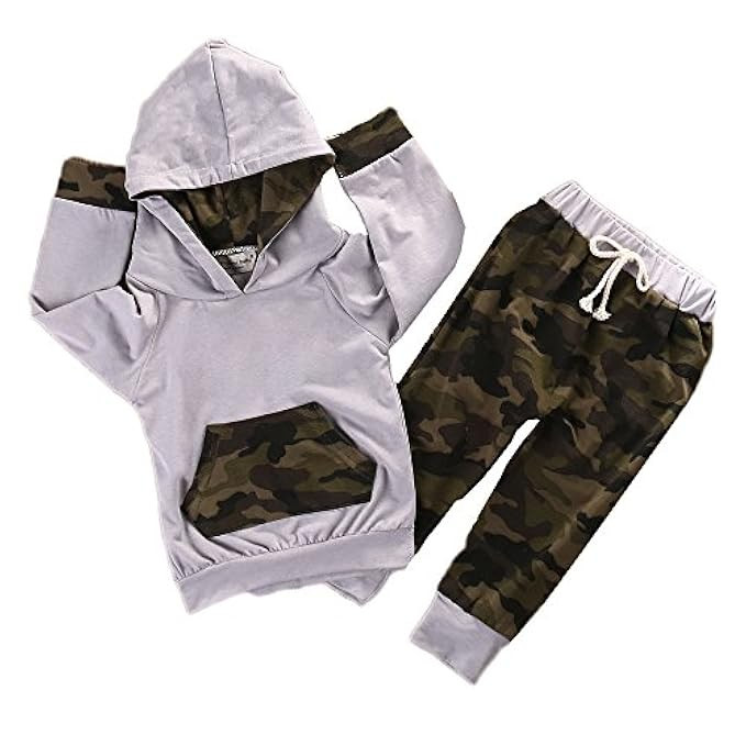 Newborn Infant Baby Boy Girls Camouflage Clothes Hooded T-Shirt Tops+Pants Outfits | Amazon (US)