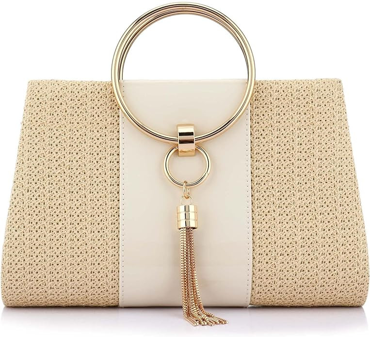 Straw Handbag Evening Bag Clutch Purses for Women, Fashion Summer Beach Tote Tassels Straw Clutch | Amazon (US)