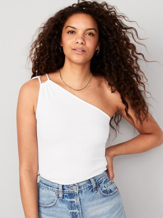 Fitted One-Shoulder Rib-Knit Double Tie-Strap Top for Women | Old Navy (US)