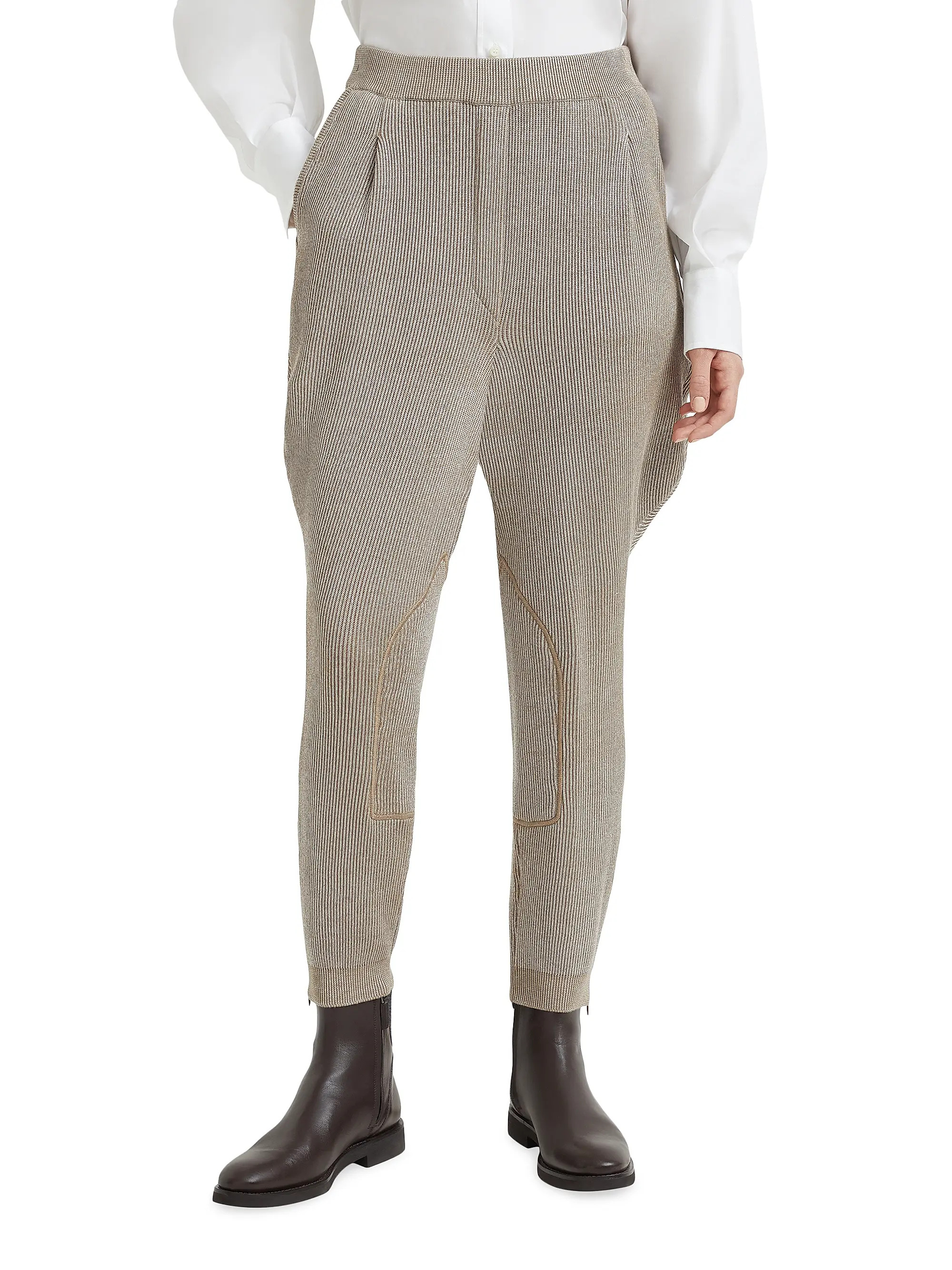 Brunello Cucinelli Sparkling Cotton English Rib Knit Equestrian Trousers | Saks Fifth Avenue | Saks Fifth Avenue