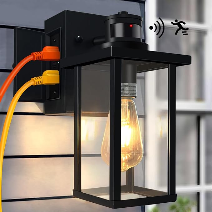 SUNTOWN Porch Lights with GFCI Outlet, Dusk to Dawn Motion Sensor Outdoor Lights, 3 Lighting Mode... | Amazon (US)