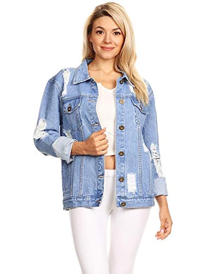 Anna-Kaci Womens Oversized Loose Jean Coats Long Sleeve Boyfriend Denim Jacket Coat | Amazon (US)