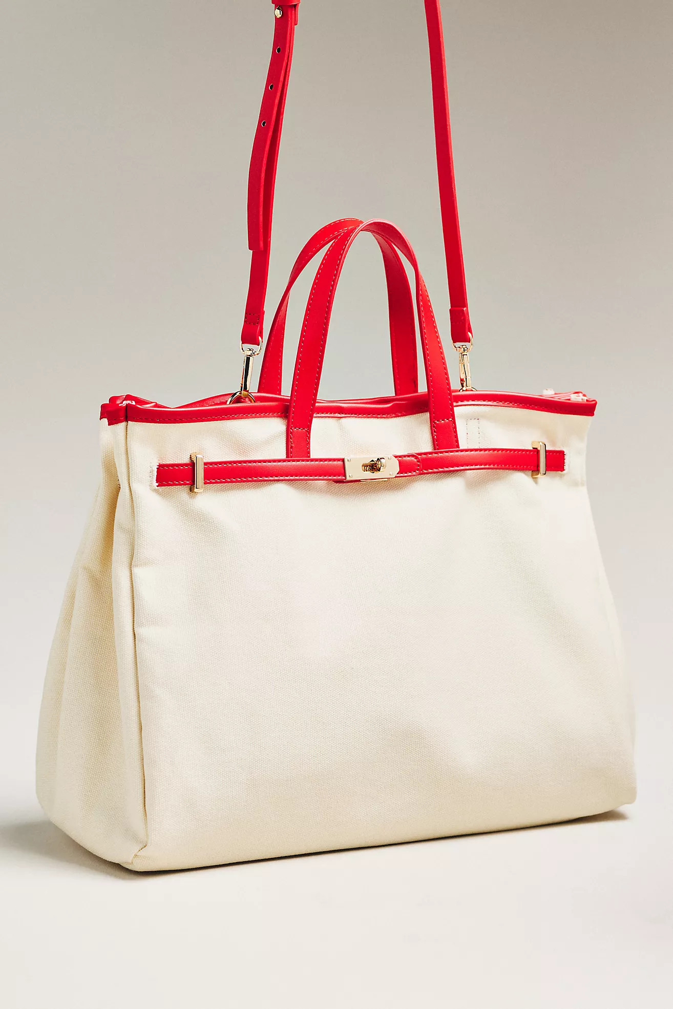 Faux Leather Trim Belted Canvas Tote | Anthropologie (US)