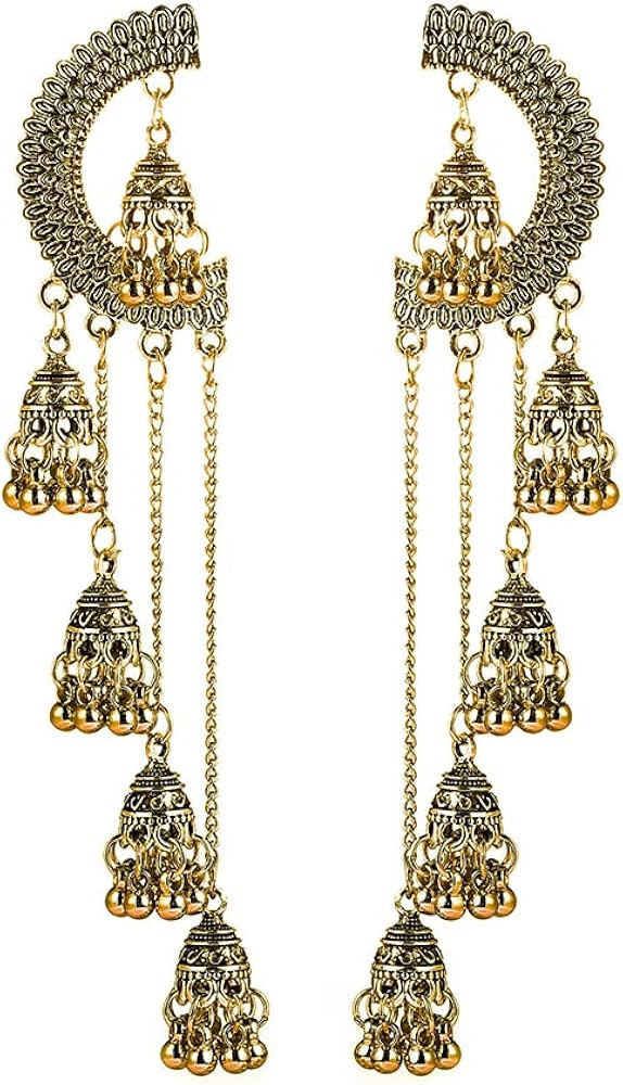 Multiple Jhumki Bell Beaded Long Chain Tassel Big Dangle Earrings for Women Fashion Personalized ... | Amazon (US)