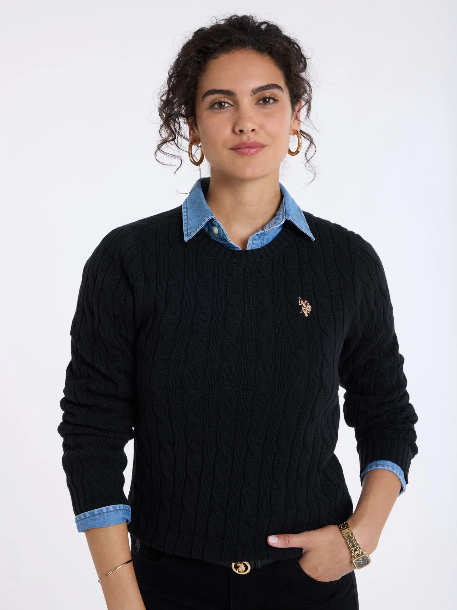 U.S. Polo Assn. Women's Classic Cable Crew Neck Sweater | Walmart (US)