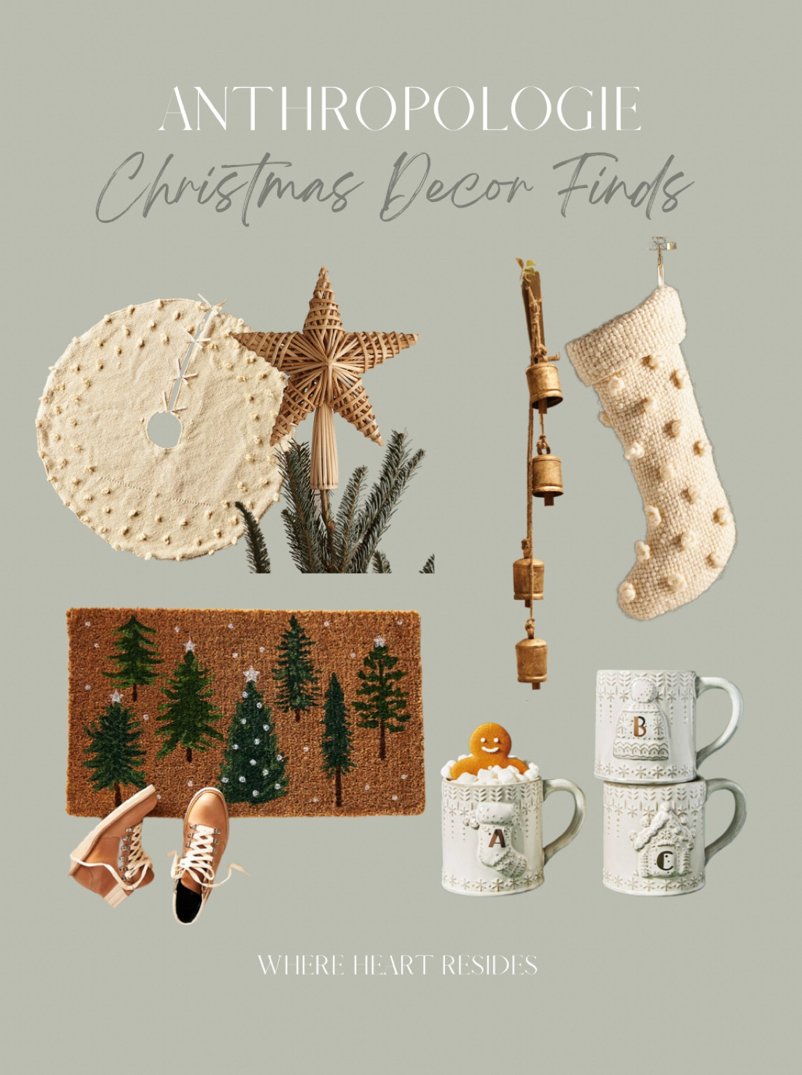 Anthropologie Christmas finds! 
Christmas mug, bell garland, tree topper, tree skirt, Christmas doormat. 

#LTKhome #LTKSeasonal #LTKHoliday