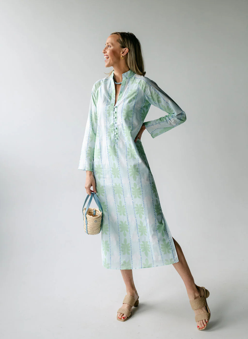 Cool Blue Cabana Print Button Front Caftan | Sail to Sable