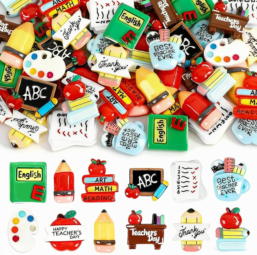 Teacher Resin Charms,60Pcs Back to School Flatback Resin Charms for Teacher’s Day Appreciation ... | Amazon (US)